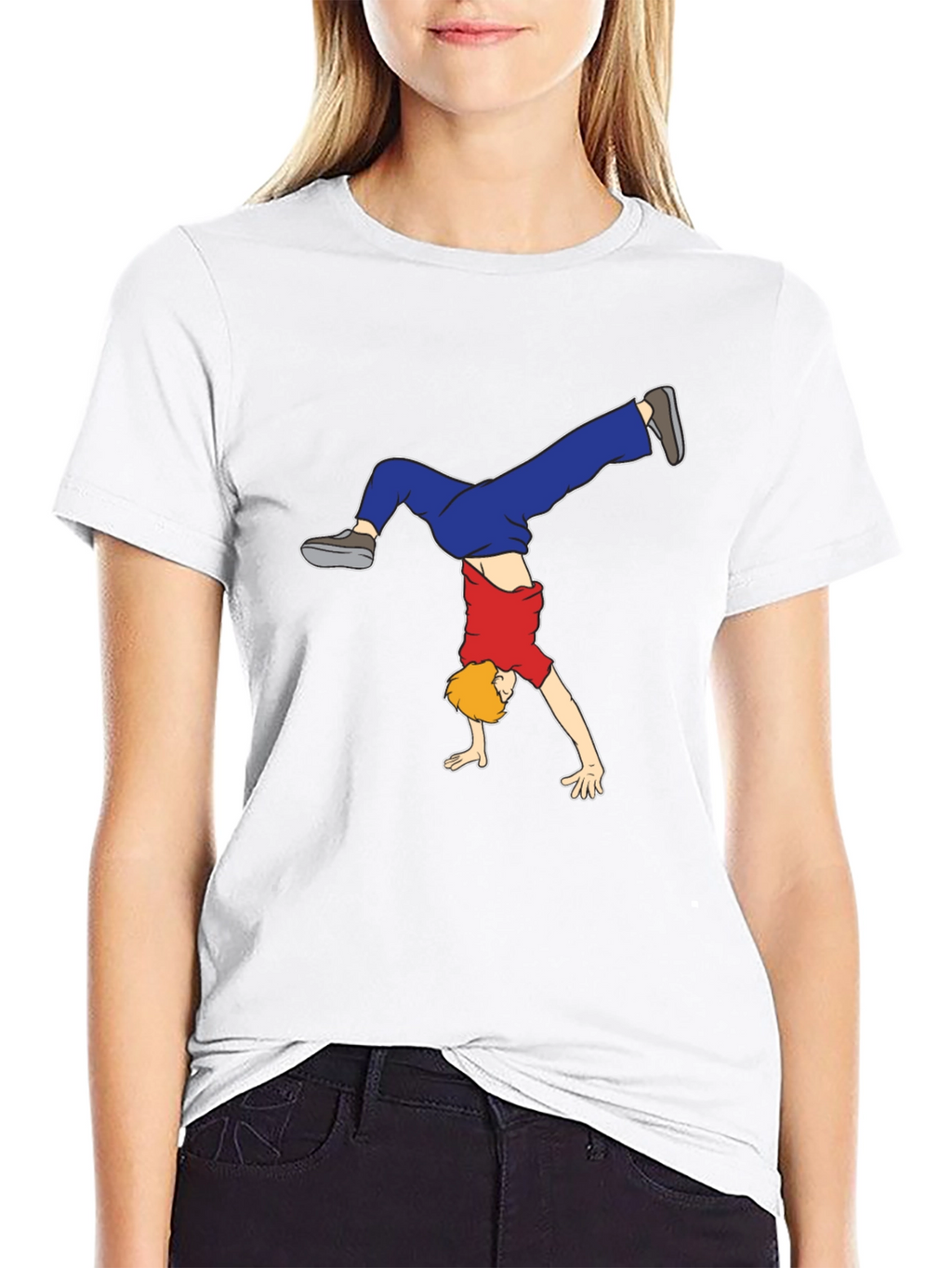 Cartoon Handstand Graphic Black T-Shirt