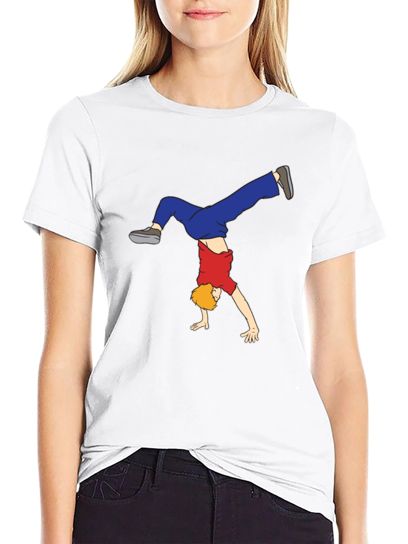 Cartoon Handstand Graphic Black T-Shirt