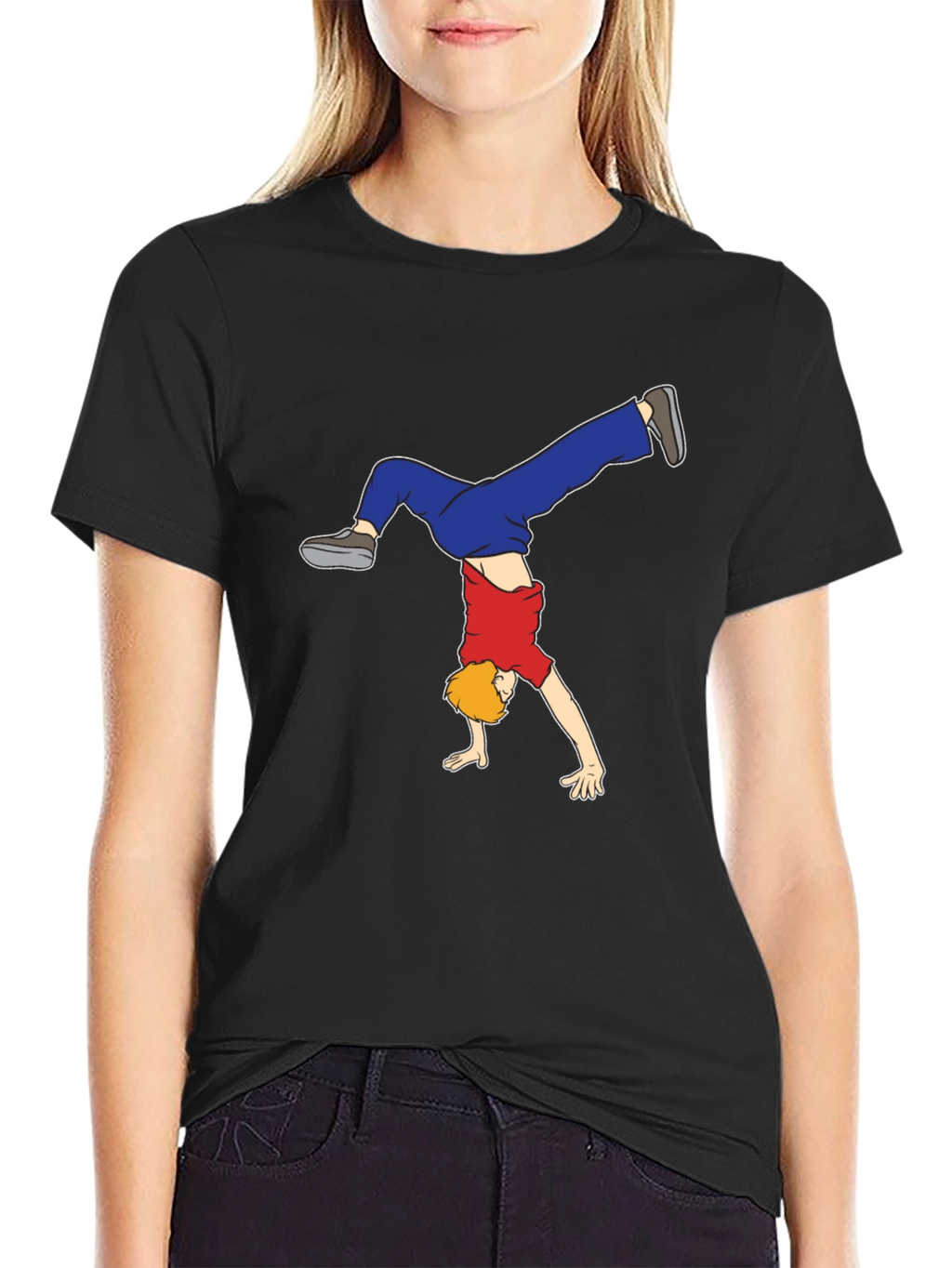 Cartoon Handstand Graphic Black T-Shirt