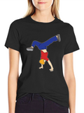 Cartoon Handstand Graphic Black T-Shirt