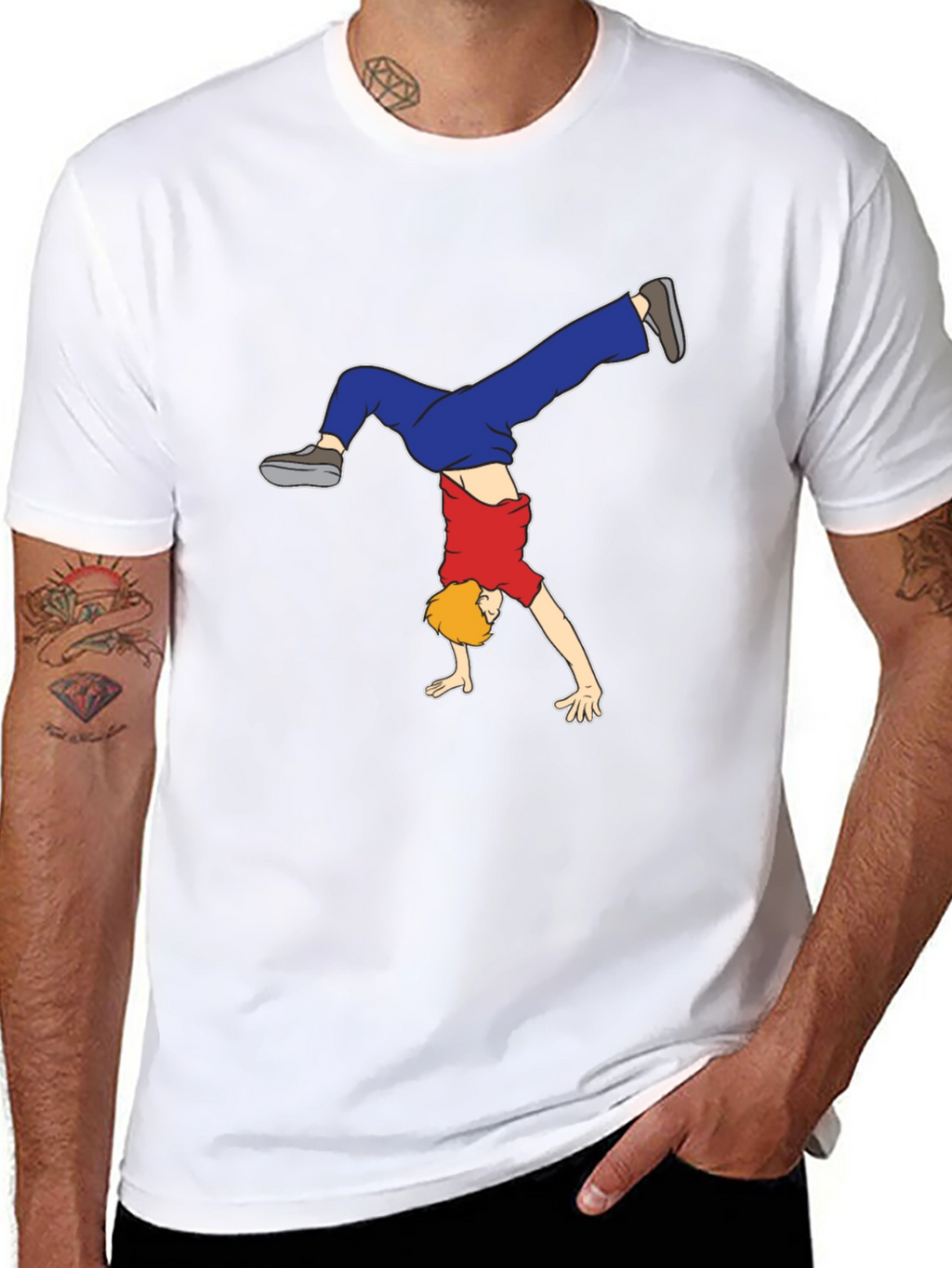Cartoon Handstand Graphic Black T-Shirt