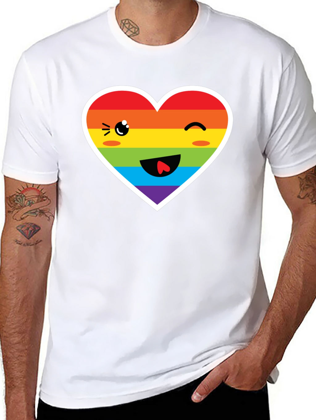 Rainbow Heart Face Black T-Shirt
