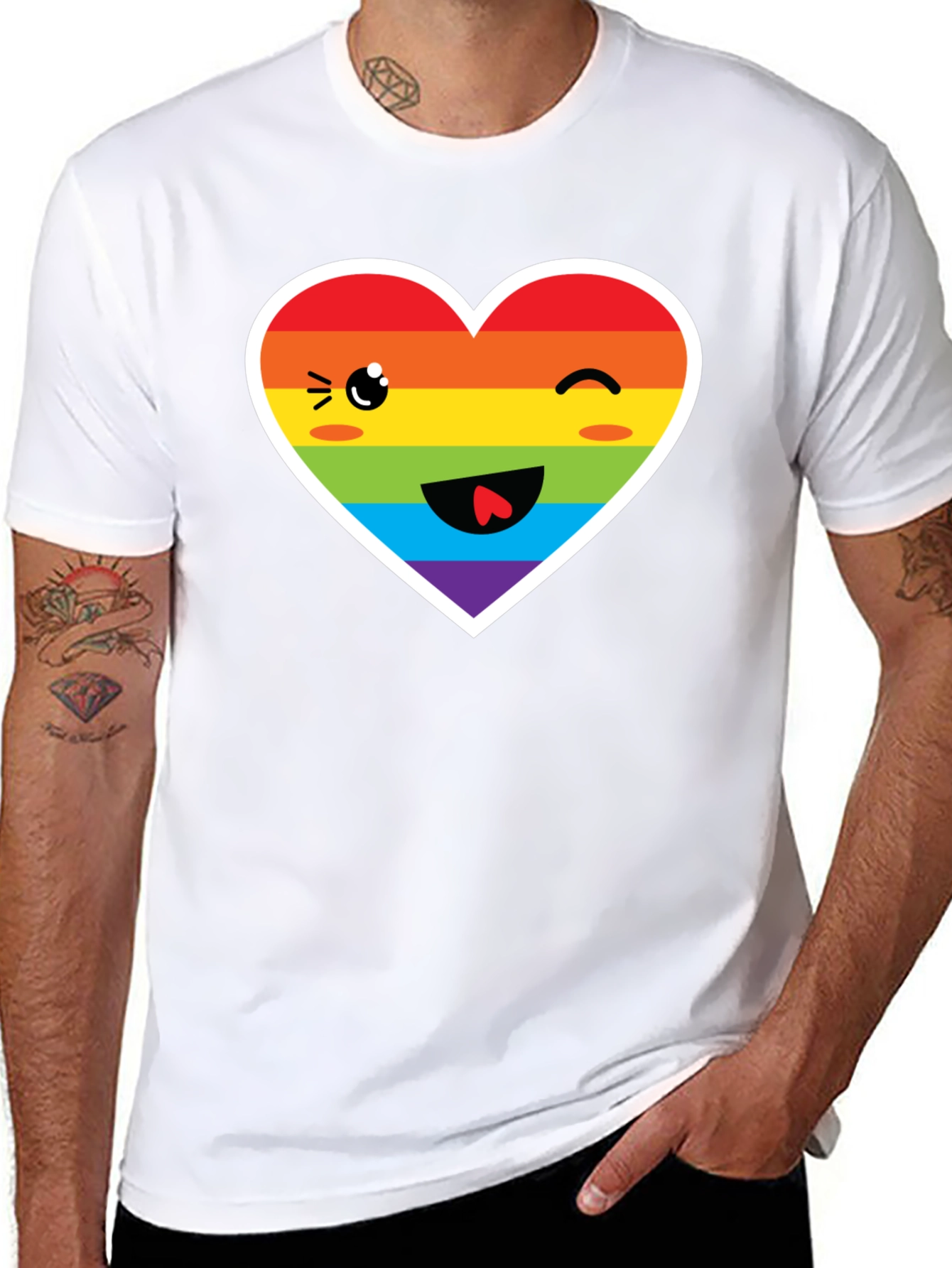 Rainbow Heart Face Black T-Shirt