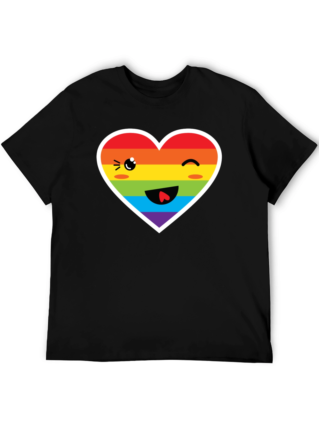 Rainbow Heart Face Black T-Shirt