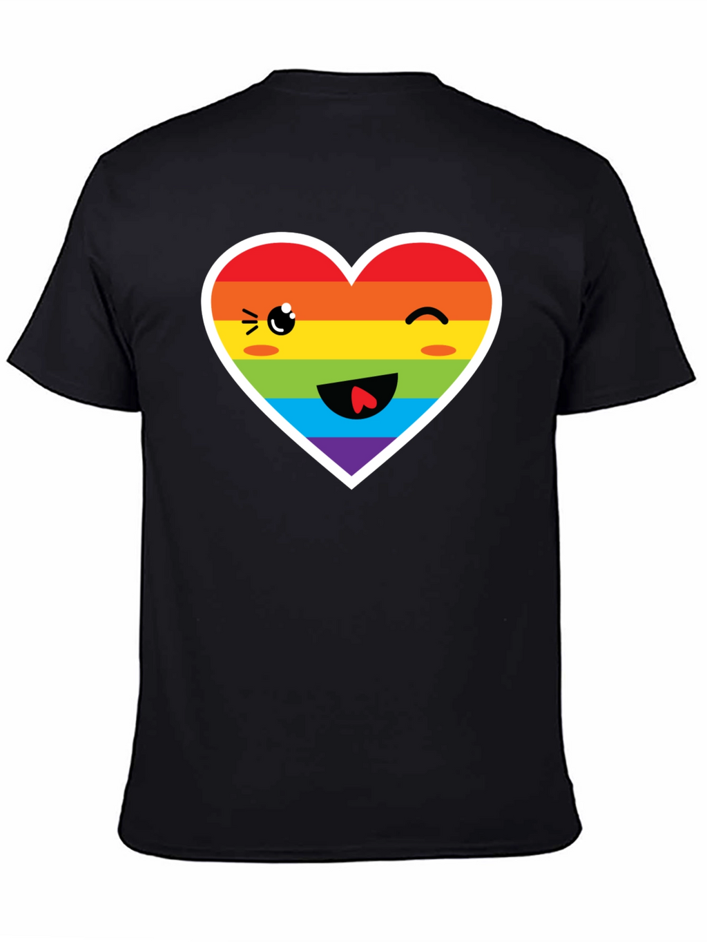 Rainbow Heart Face Black T-Shirt