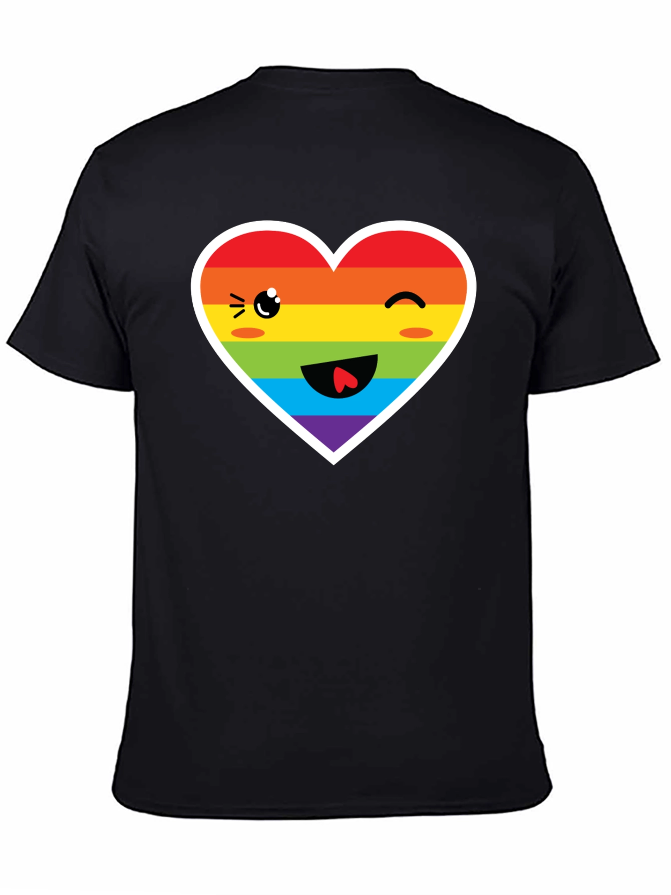 Rainbow Heart Face Black T-Shirt