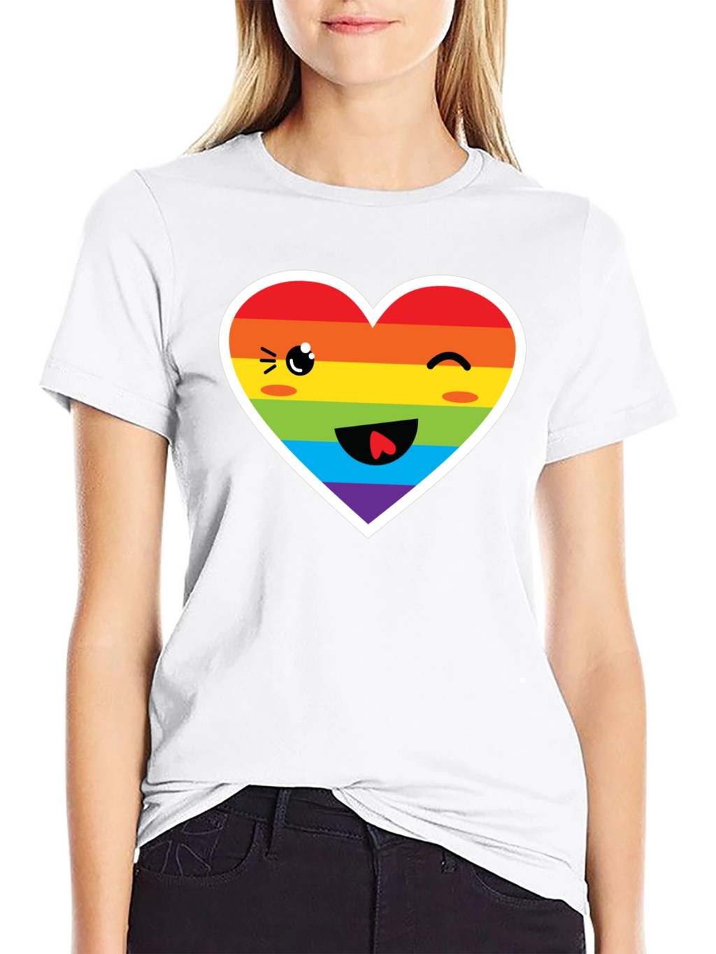 Rainbow Heart Face Black T-Shirt