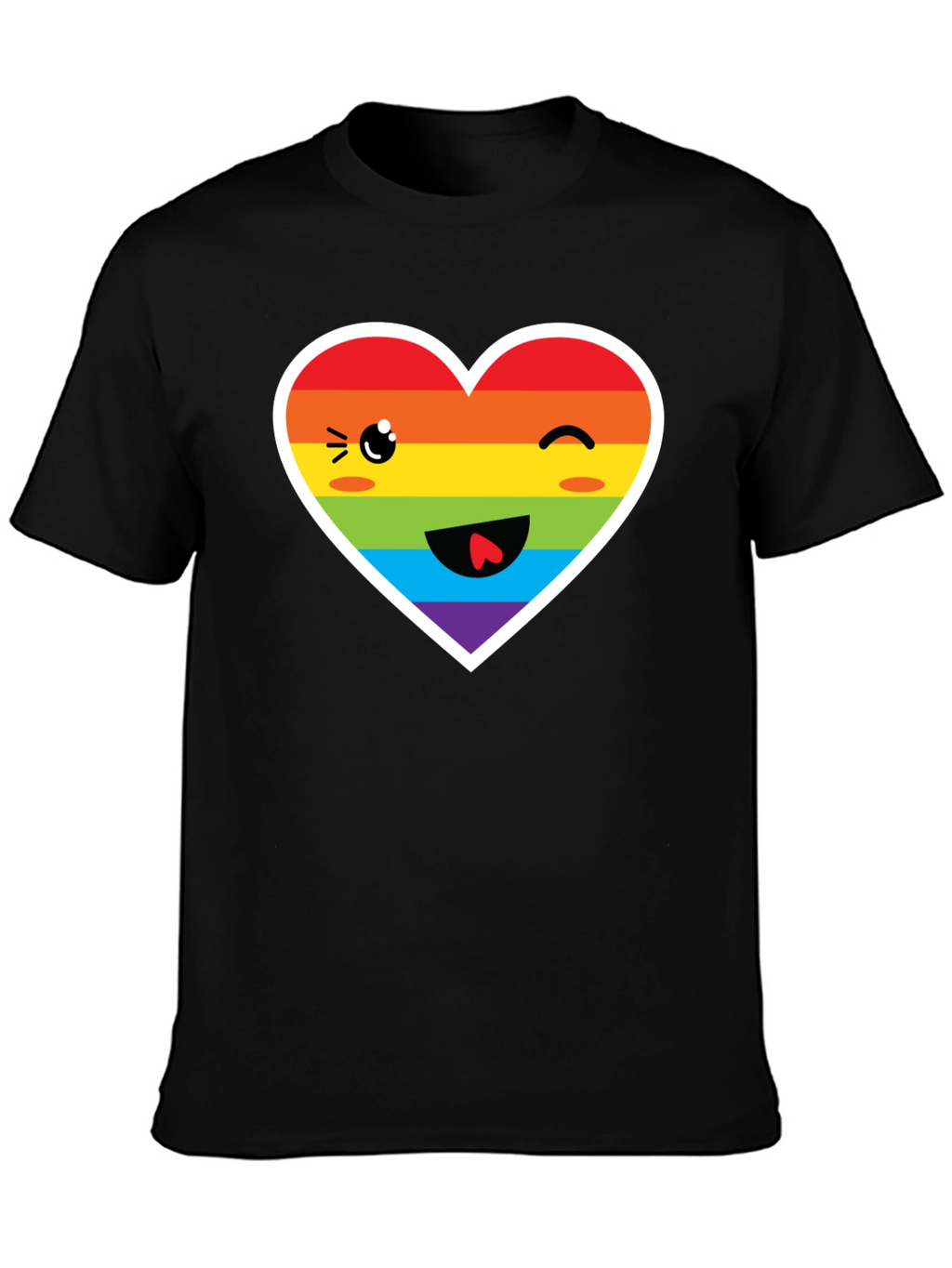 Rainbow Heart Face Black T-Shirt