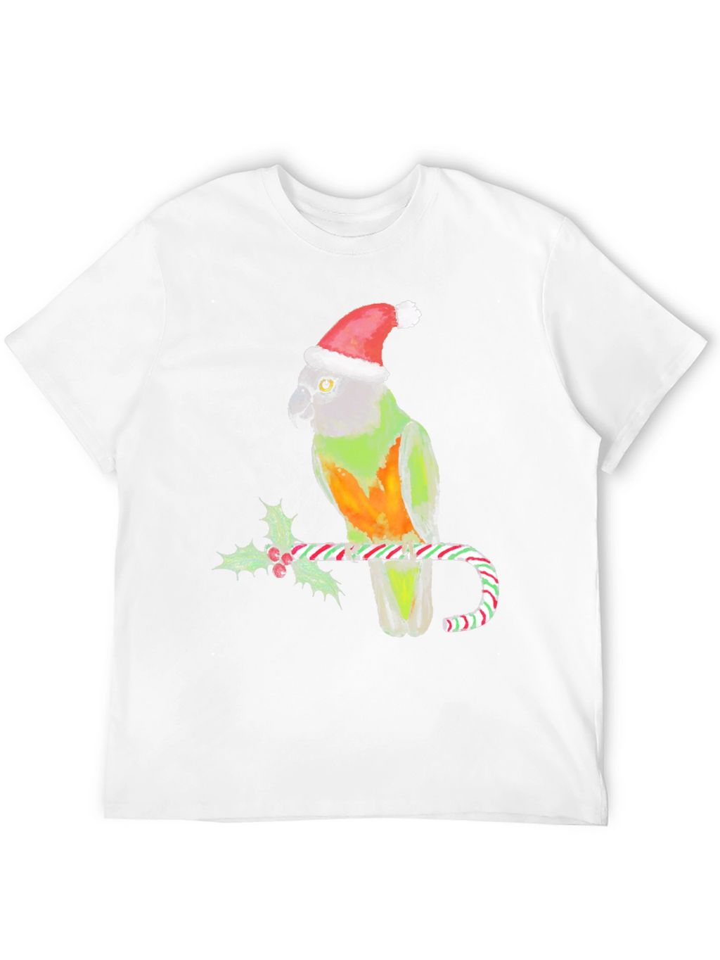 Christmas Parrot T-Shirt - Holiday Bird on Candy Cane