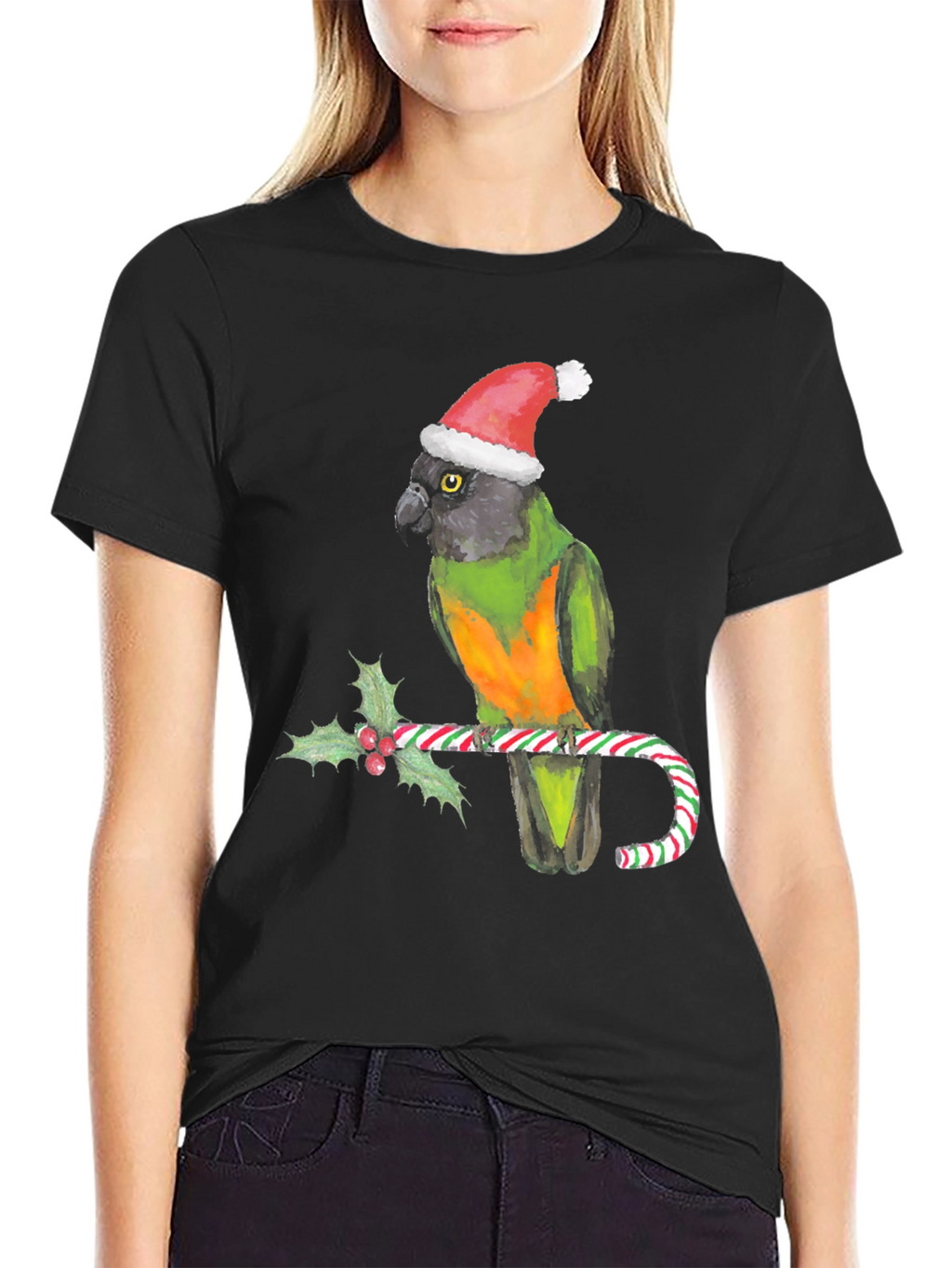 Christmas Parrot T-Shirt - Holiday Bird on Candy Cane