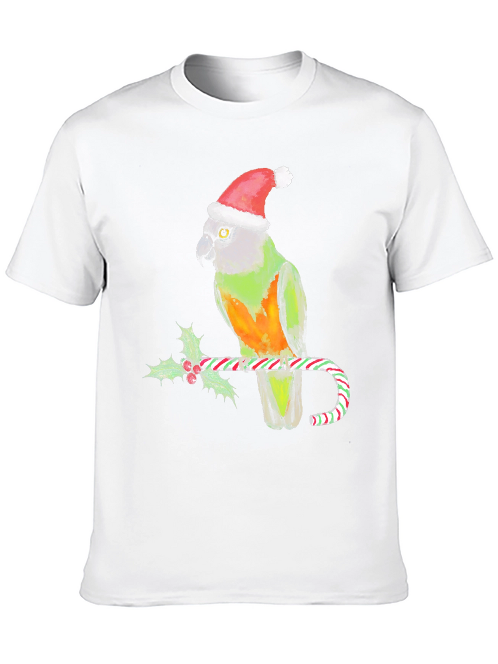 Christmas Parrot T-Shirt - Holiday Bird on Candy Cane