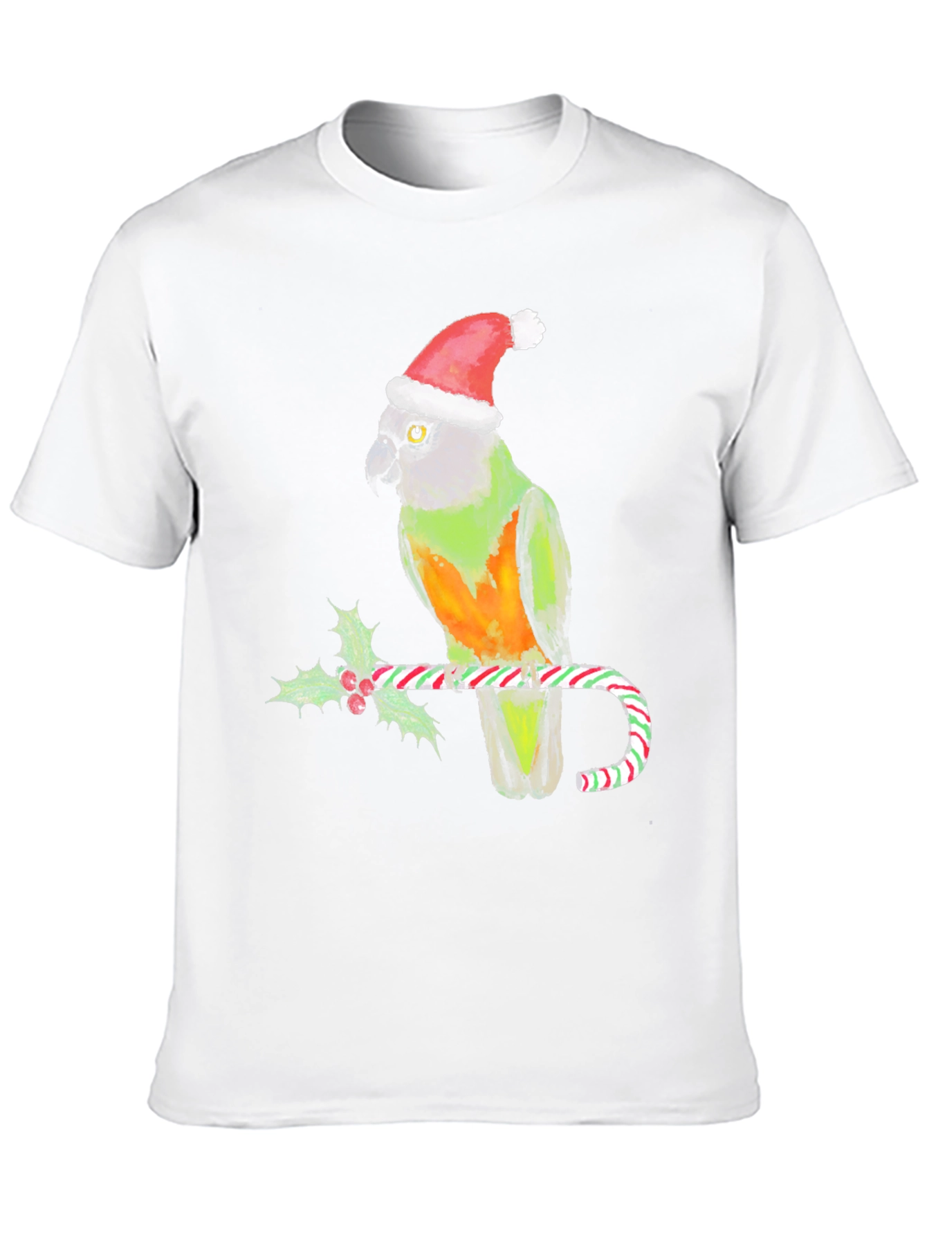 Christmas Parrot T-Shirt - Holiday Bird on Candy Cane