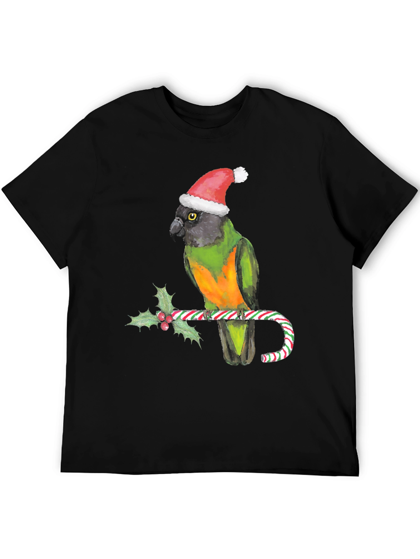 Christmas Parrot T-Shirt - Holiday Bird on Candy Cane