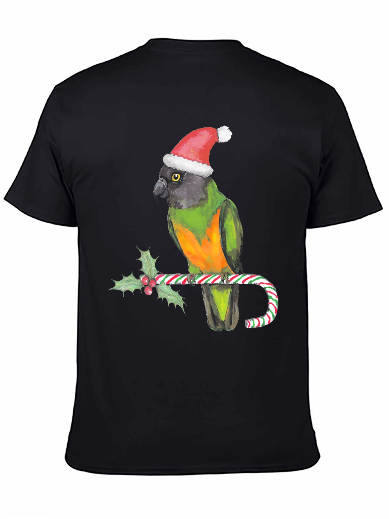Christmas Parrot T-Shirt - Holiday Bird on Candy Cane