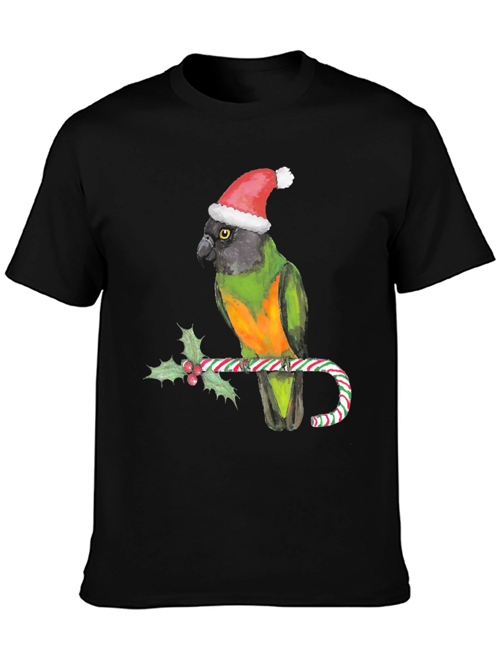 Christmas Parrot T-Shirt - Holiday Bird on Candy Cane