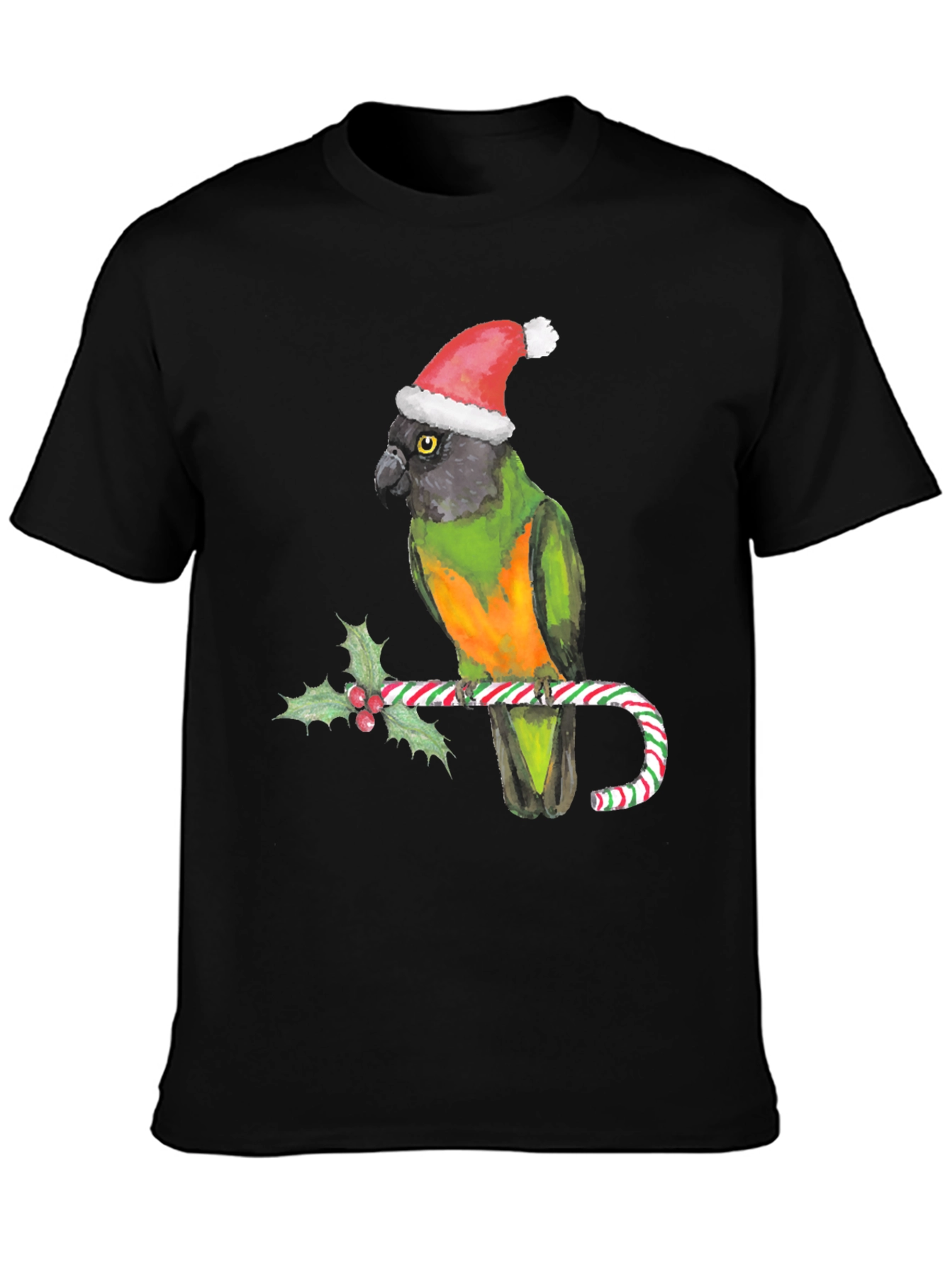 Christmas Parrot T-Shirt - Holiday Bird on Candy Cane