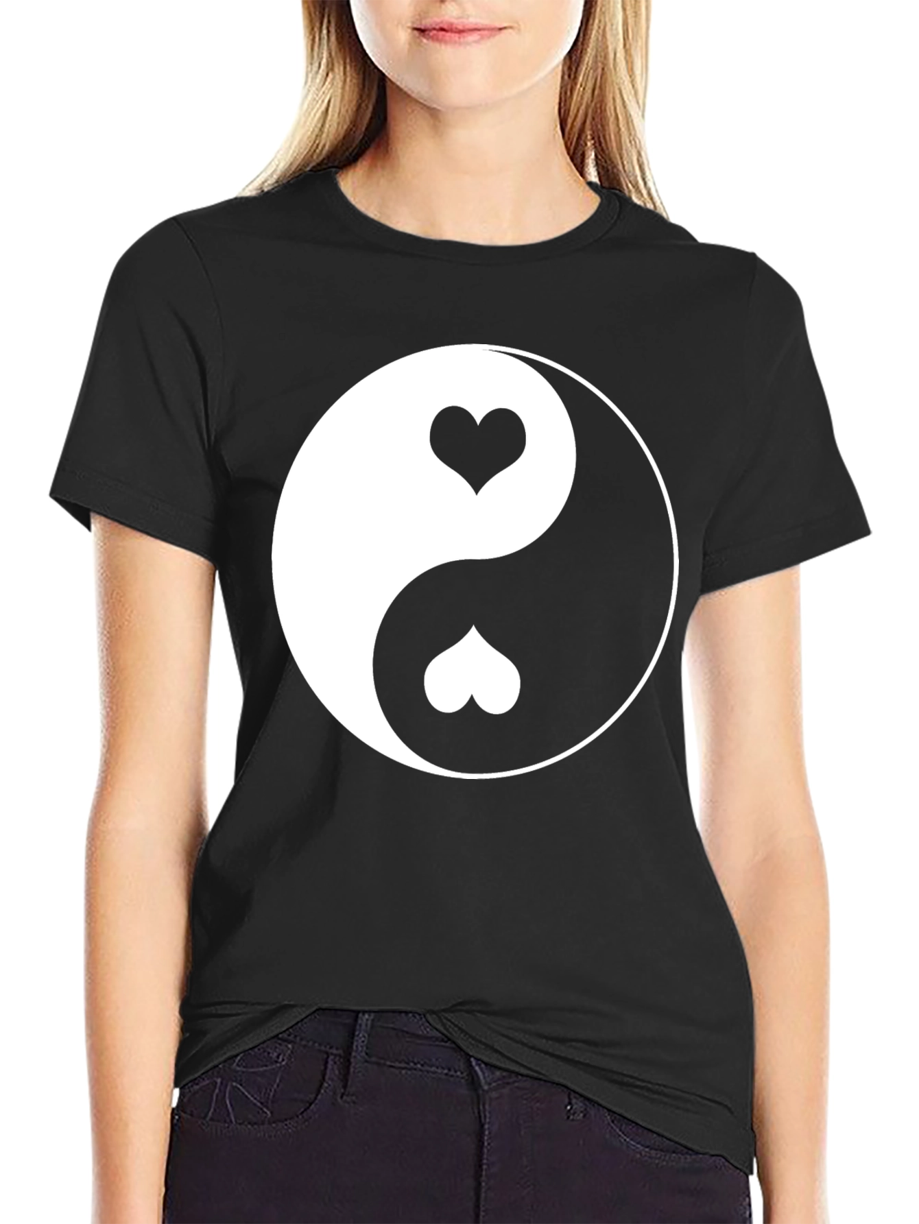 Yin Yang Heart Graphic Tee - Black