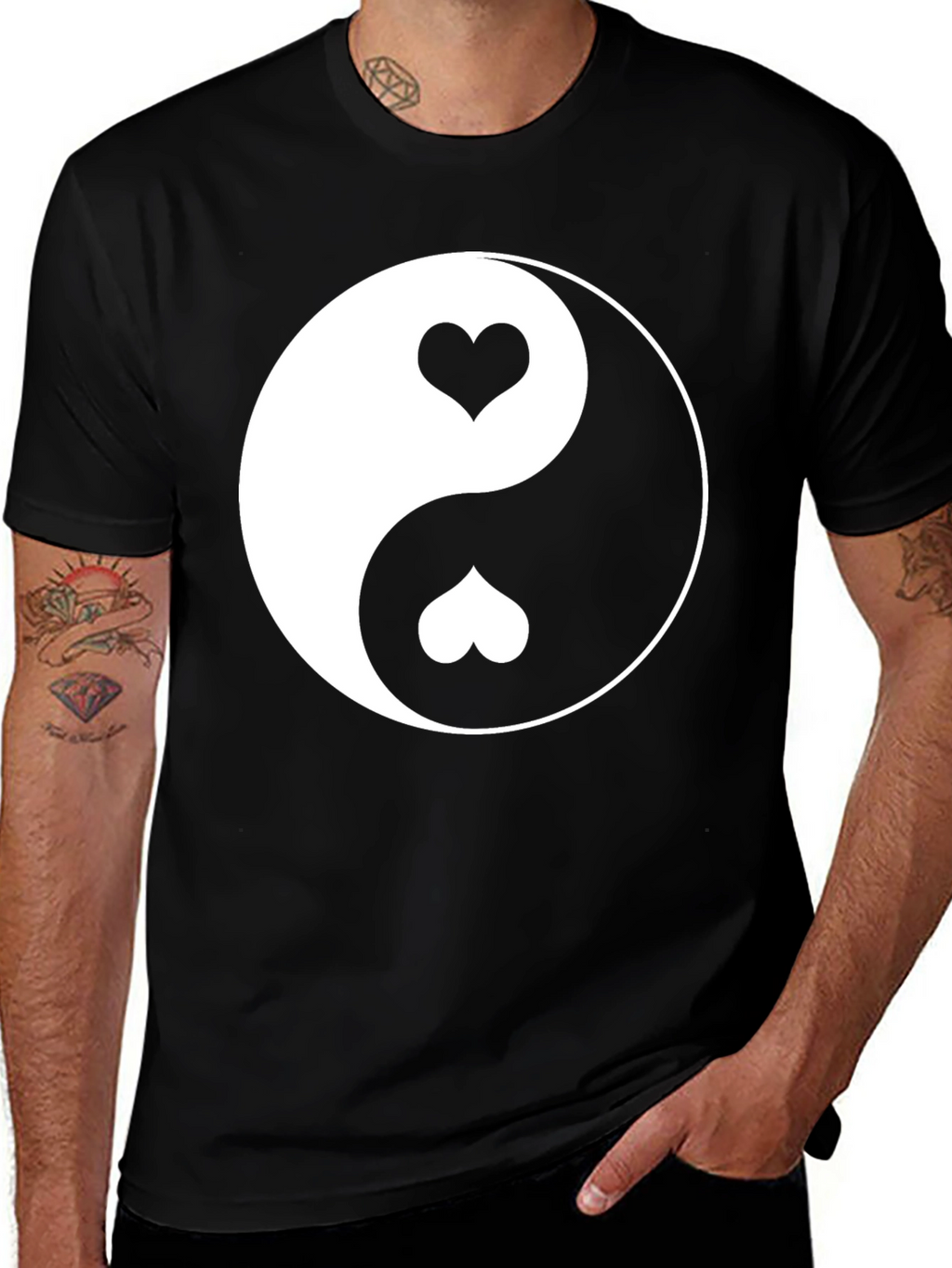 Yin Yang Heart Graphic Tee - Black