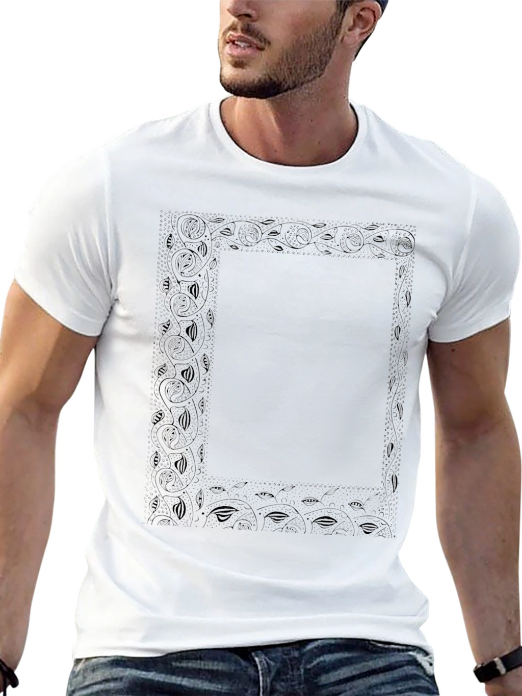 Black Floral Bordered Graphic T-Shirt