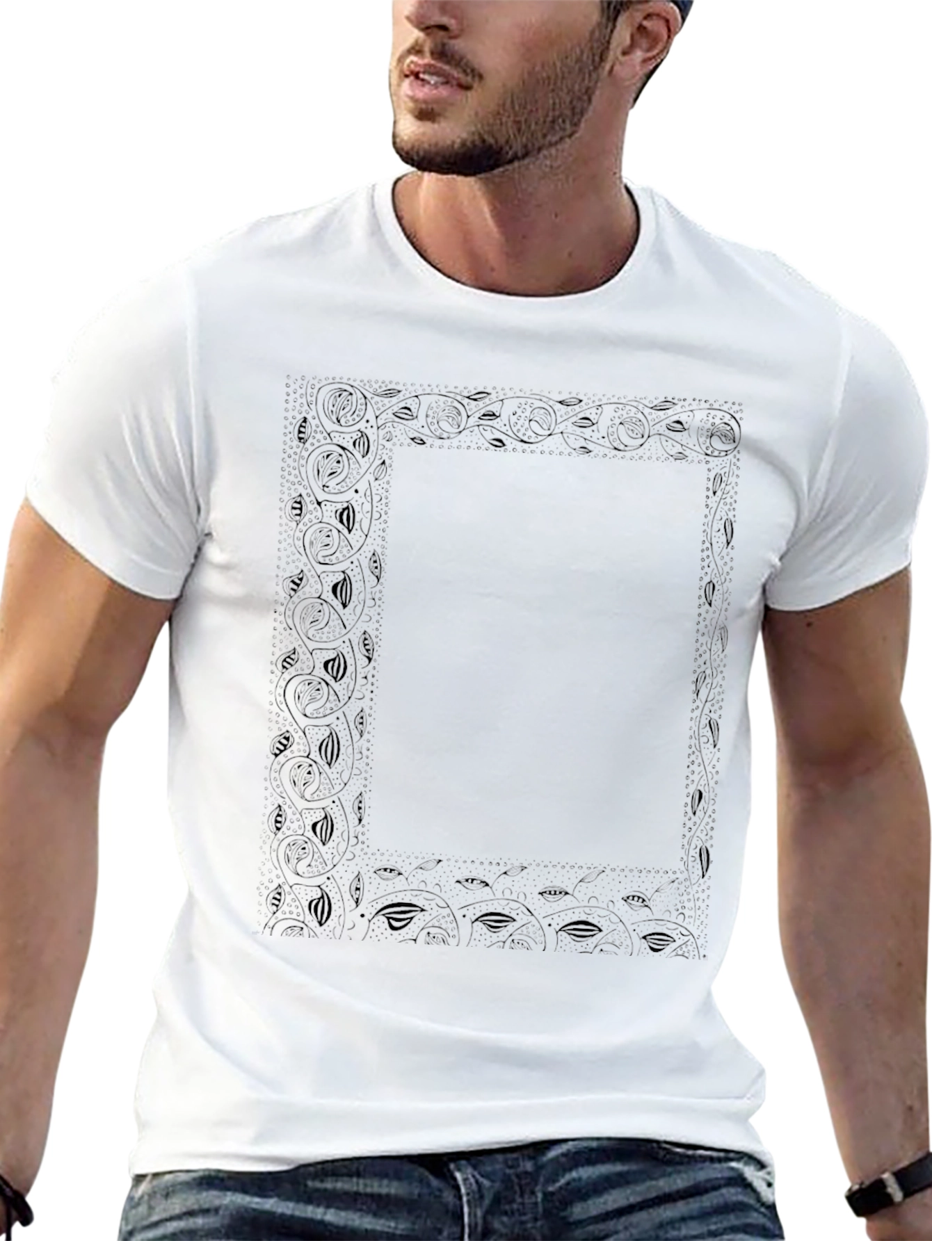 Black Floral Bordered Graphic T-Shirt
