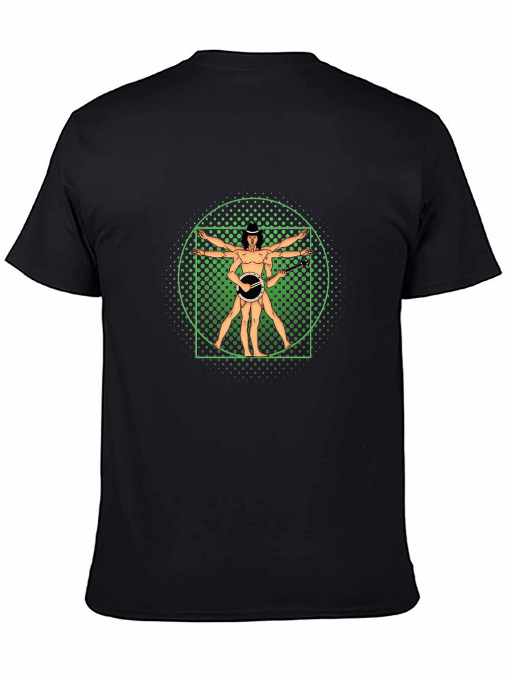 Vitruvian Banjo Player Black T-Shirt