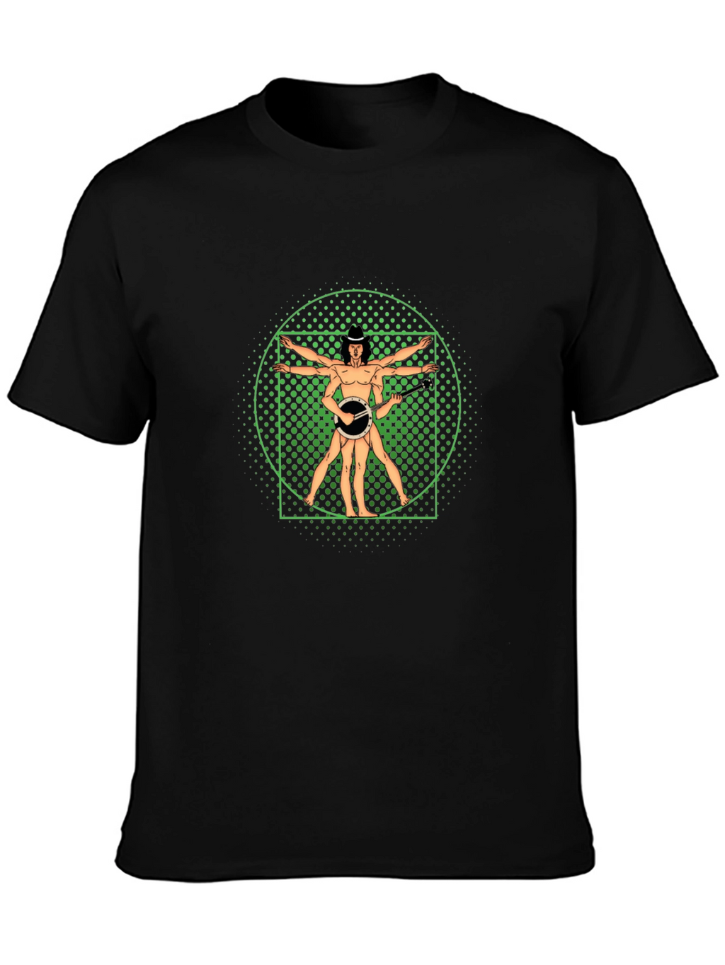 Vitruvian Banjo Player Black T-Shirt