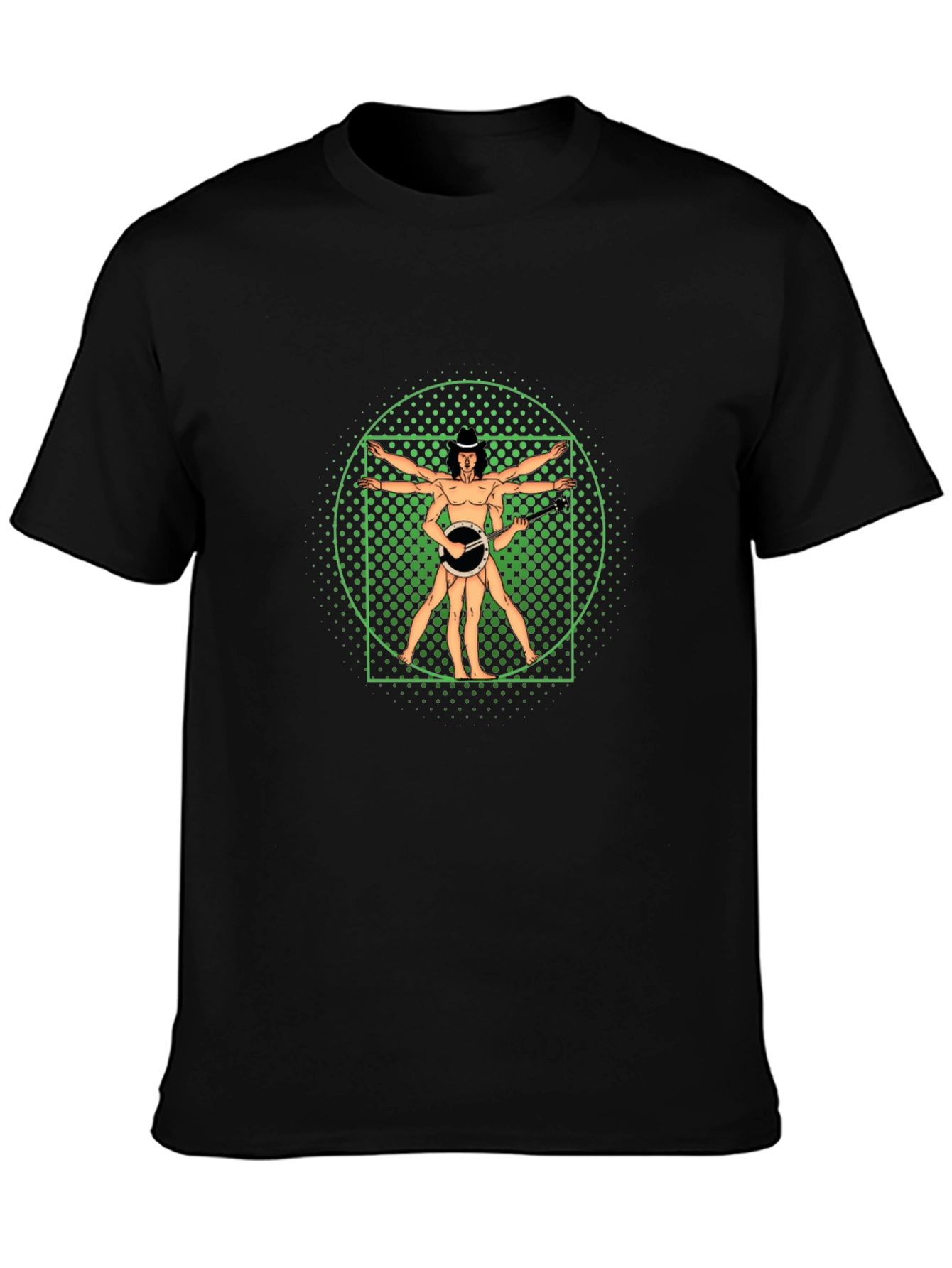 Vitruvian Banjo Player Black T-Shirt