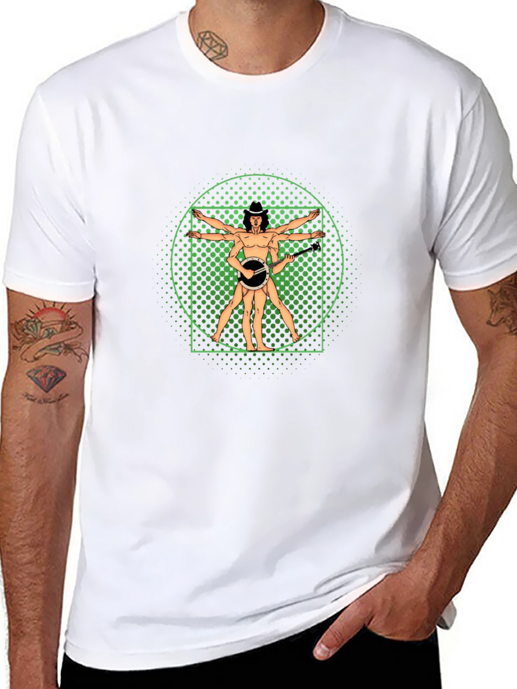 Vitruvian Banjo Player Black T-Shirt