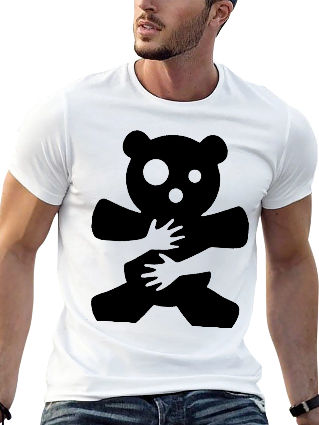 Bear Hug Graphic Tee - Soft Black Cotton Comfort