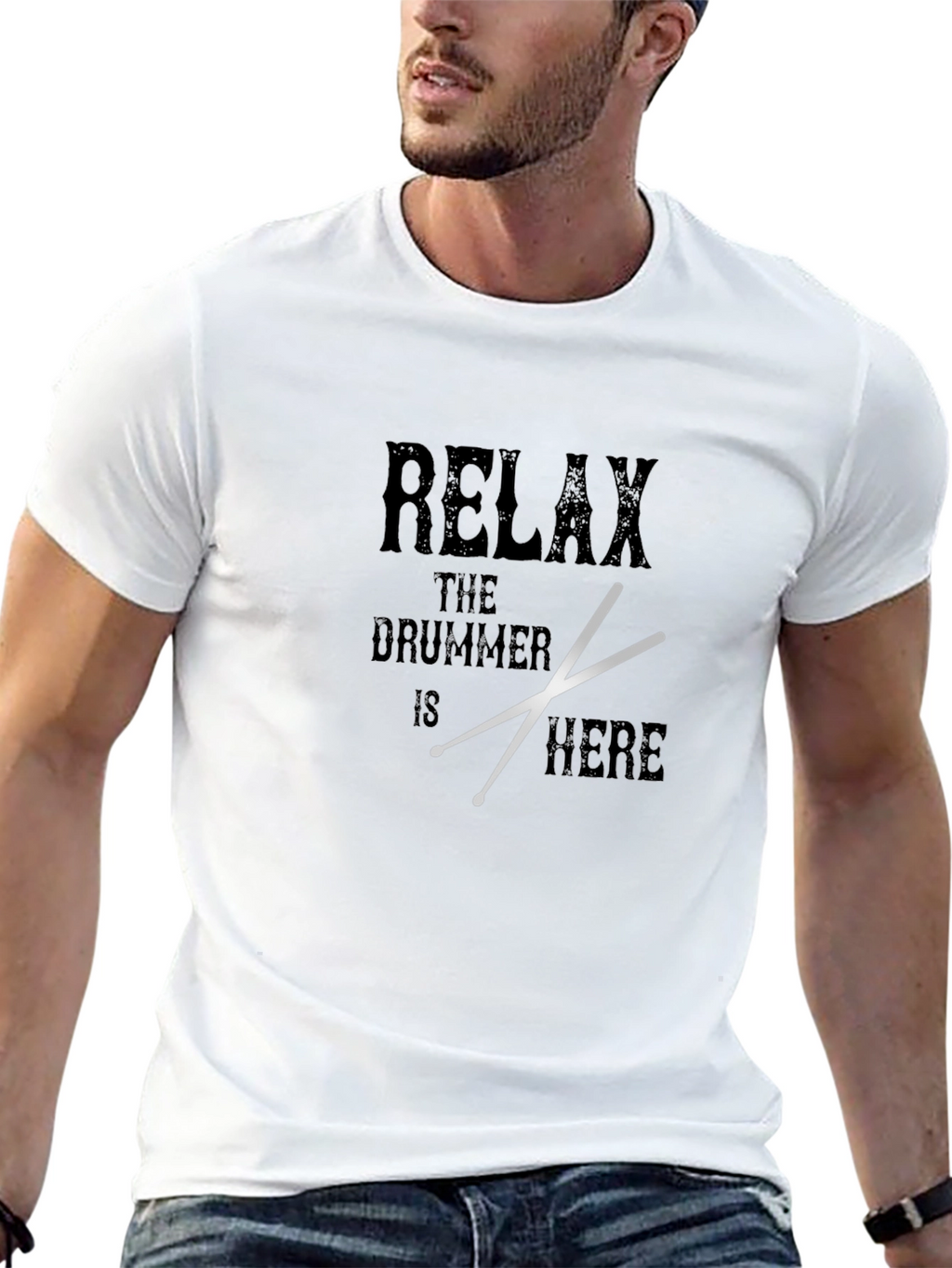 Relax Drummer Here Graphic T-Shirt - Black Cotton Tee