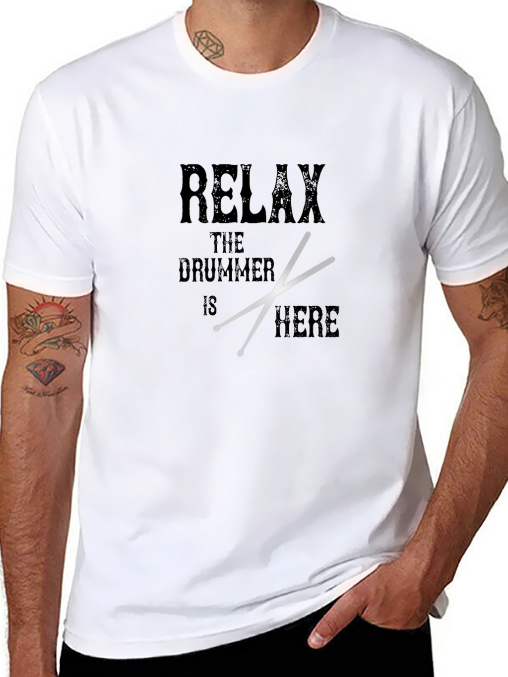 Relax Drummer Here Graphic T-Shirt - Black Cotton Tee