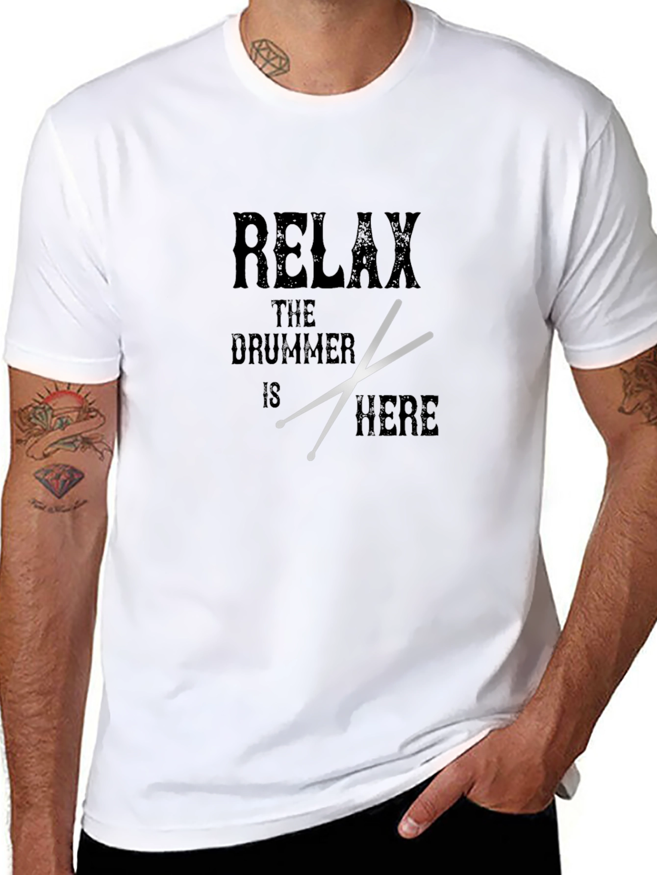 Relax Drummer Here Graphic T-Shirt - Black Cotton Tee