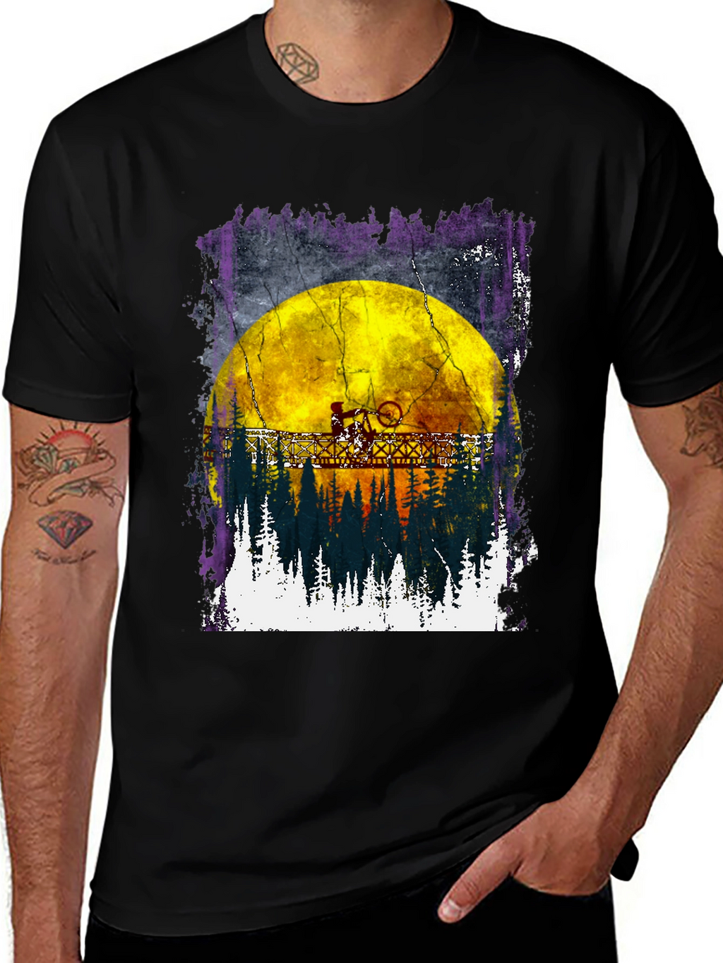 Bike Rider Moon Graphic T-Shirt