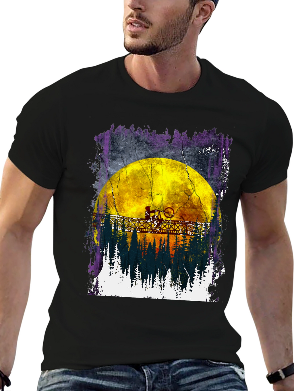 Bike Rider Moon Graphic T-Shirt