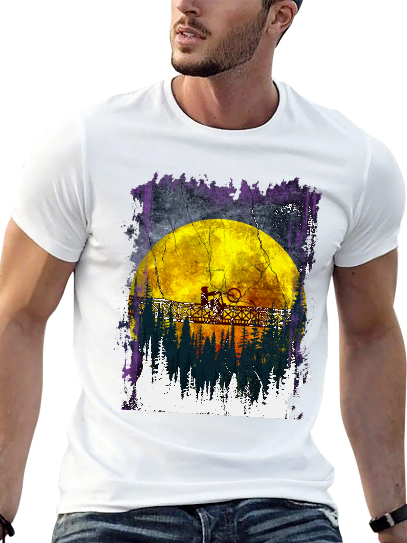 Bike Rider Moon Graphic T-Shirt