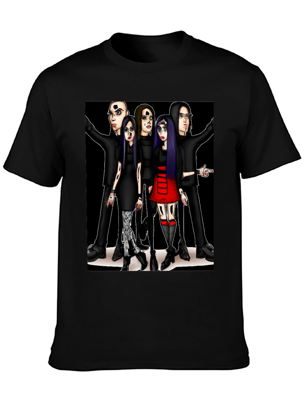 Cartoon Band Graphic T-Shirt Black