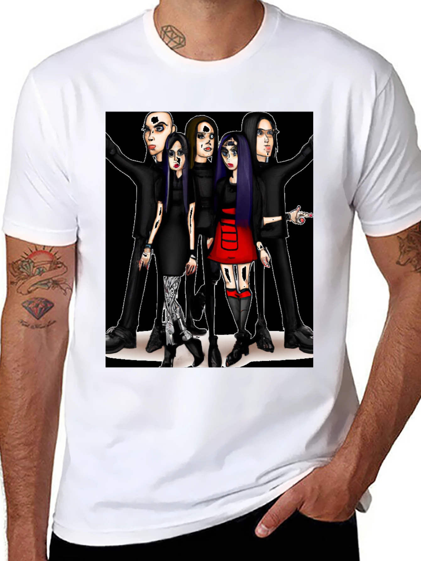 Cartoon Band Graphic T-Shirt Black