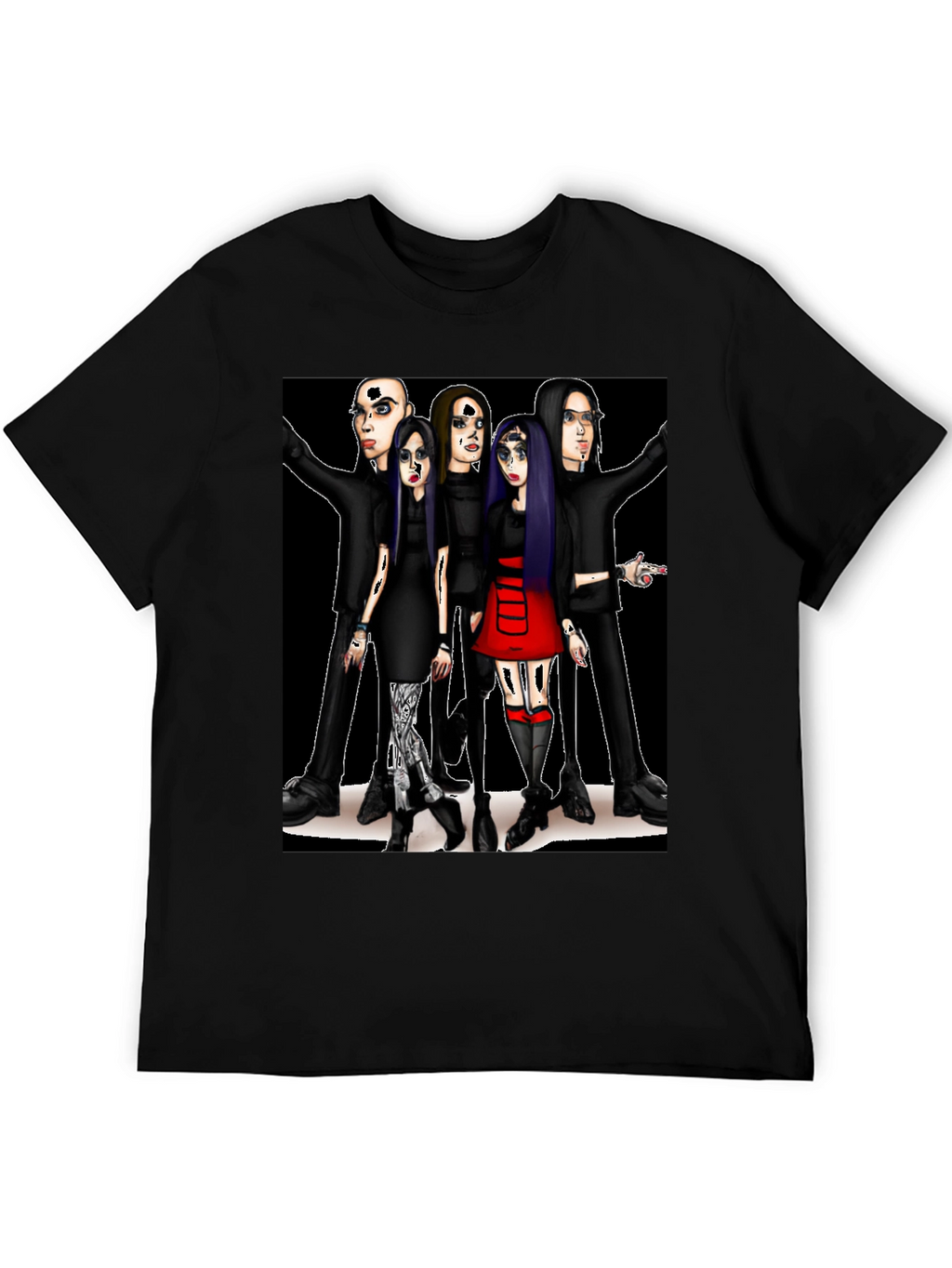 Cartoon Band Graphic T-Shirt Black