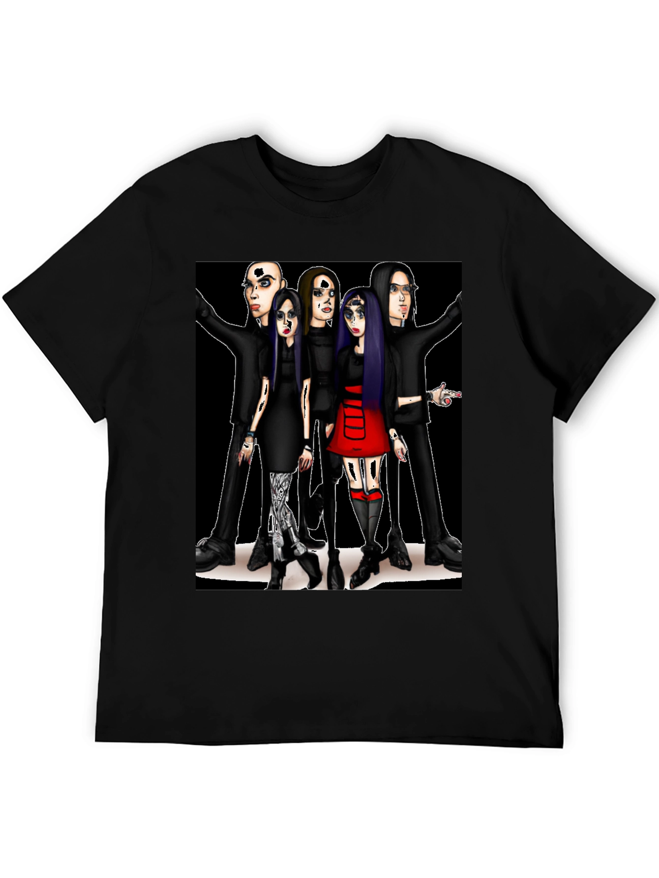 Cartoon Band Graphic T-Shirt Black