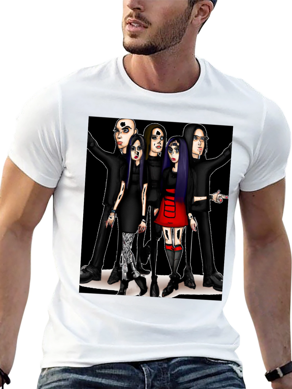 Cartoon Band Graphic T-Shirt Black