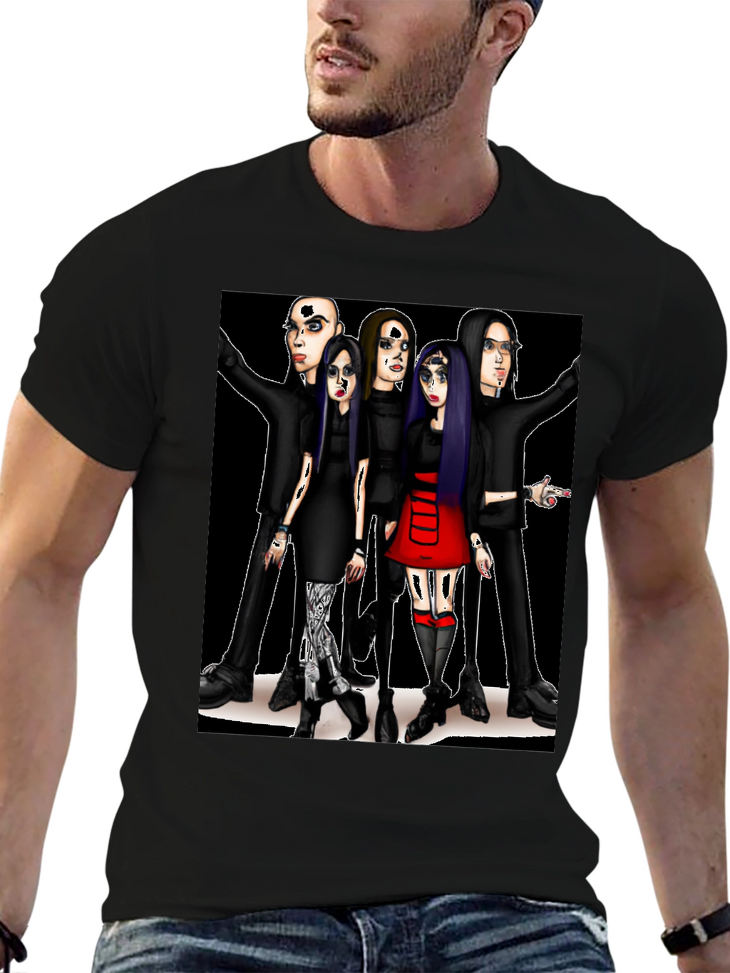 Cartoon Band Graphic T-Shirt Black