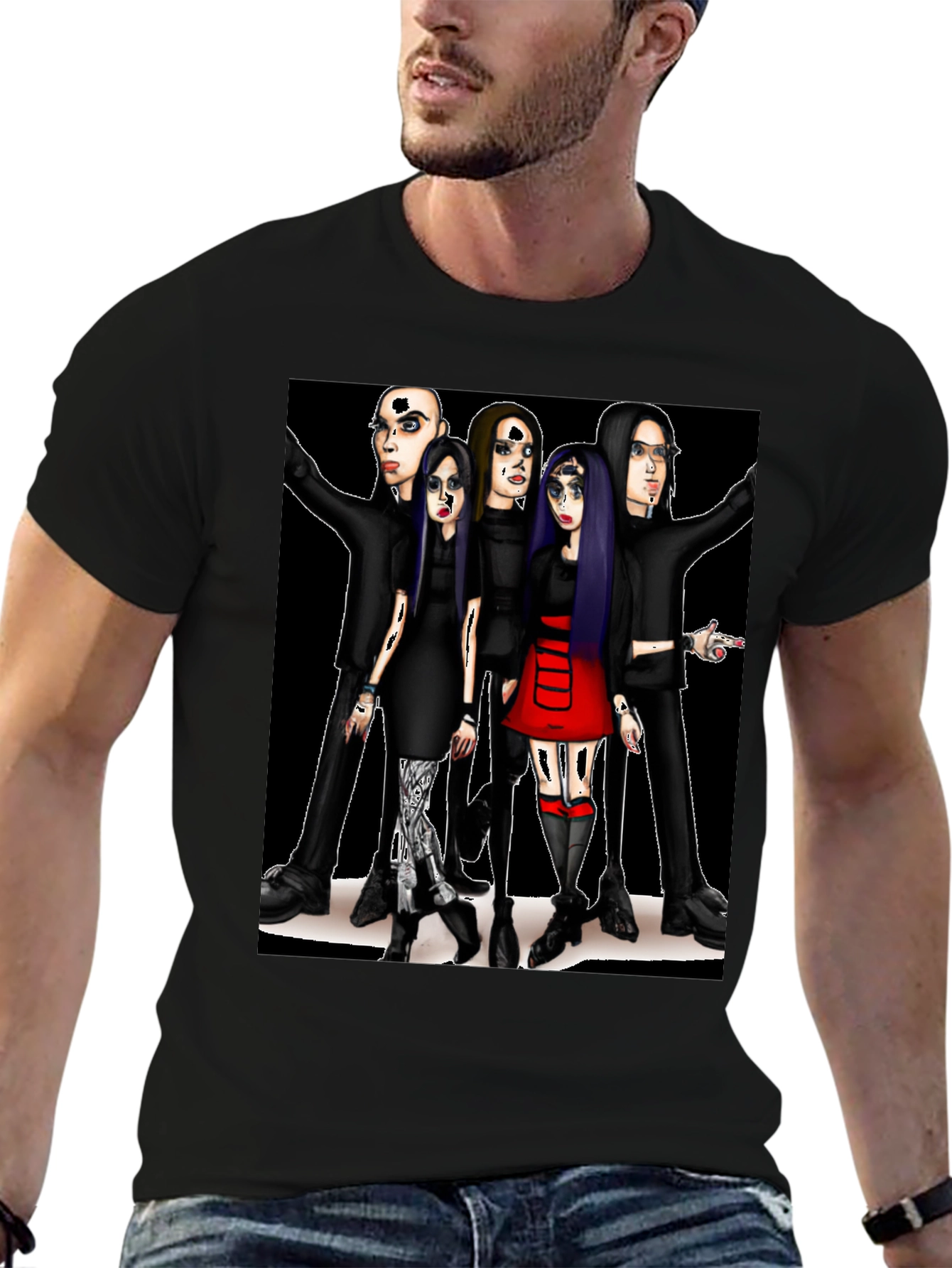 Cartoon Band Graphic T-Shirt Black