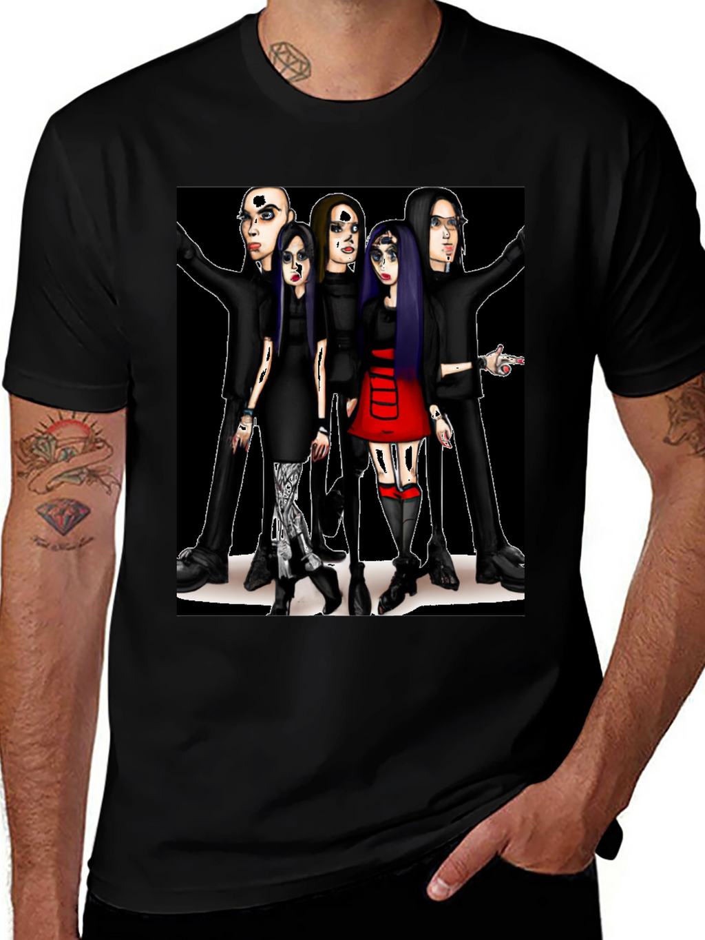 Cartoon Band Graphic T-Shirt Black