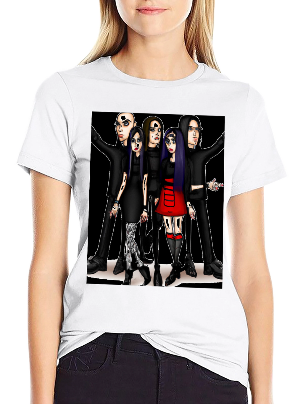 Cartoon Band Graphic T-Shirt Black