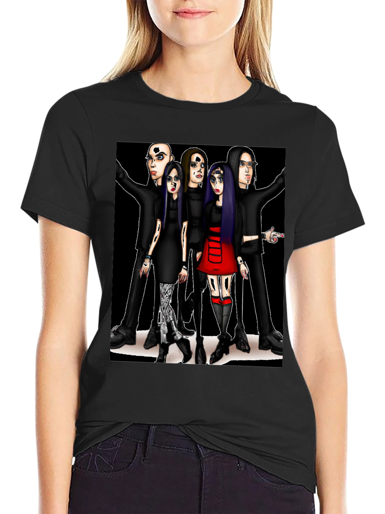 Cartoon Band Graphic T-Shirt Black