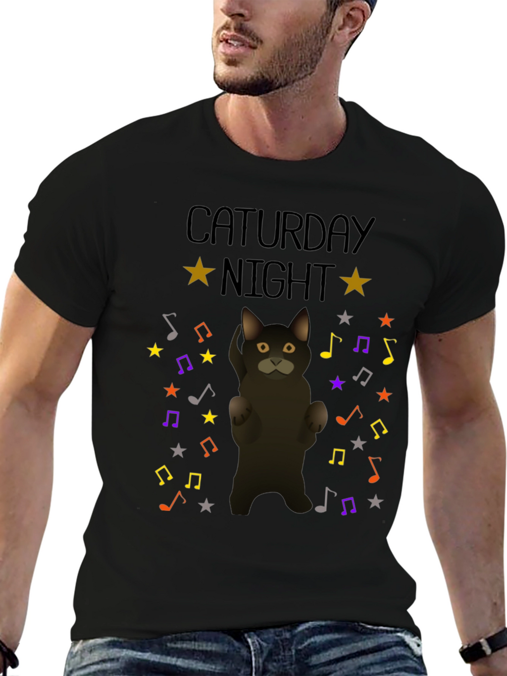 Caturday Night Cat Music Note T-Shirt