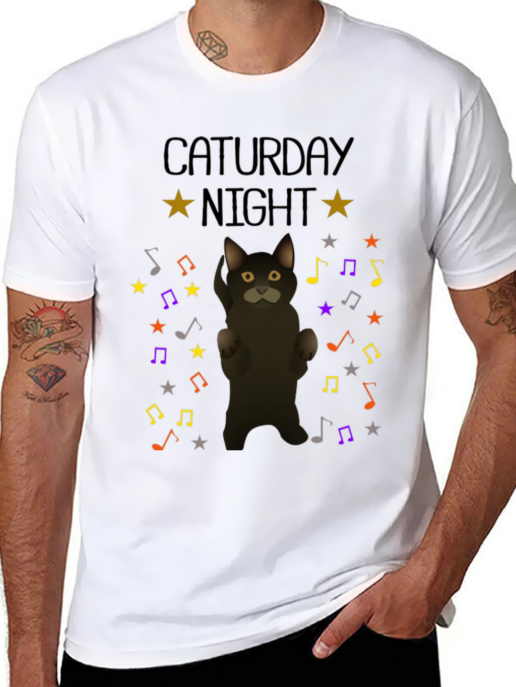 Caturday Night Cat Music Note T-Shirt