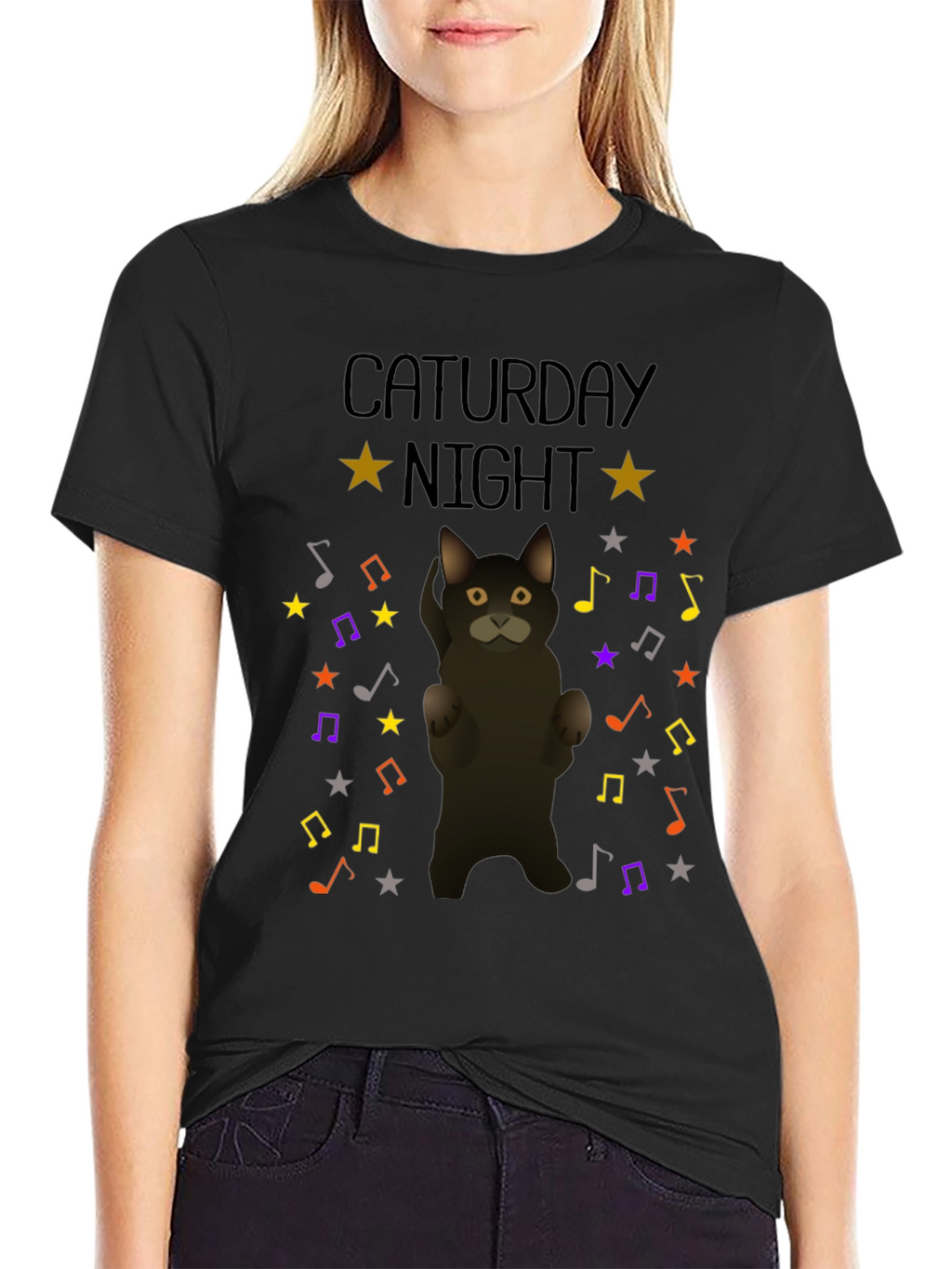 Caturday Night Cat Music Note T-Shirt