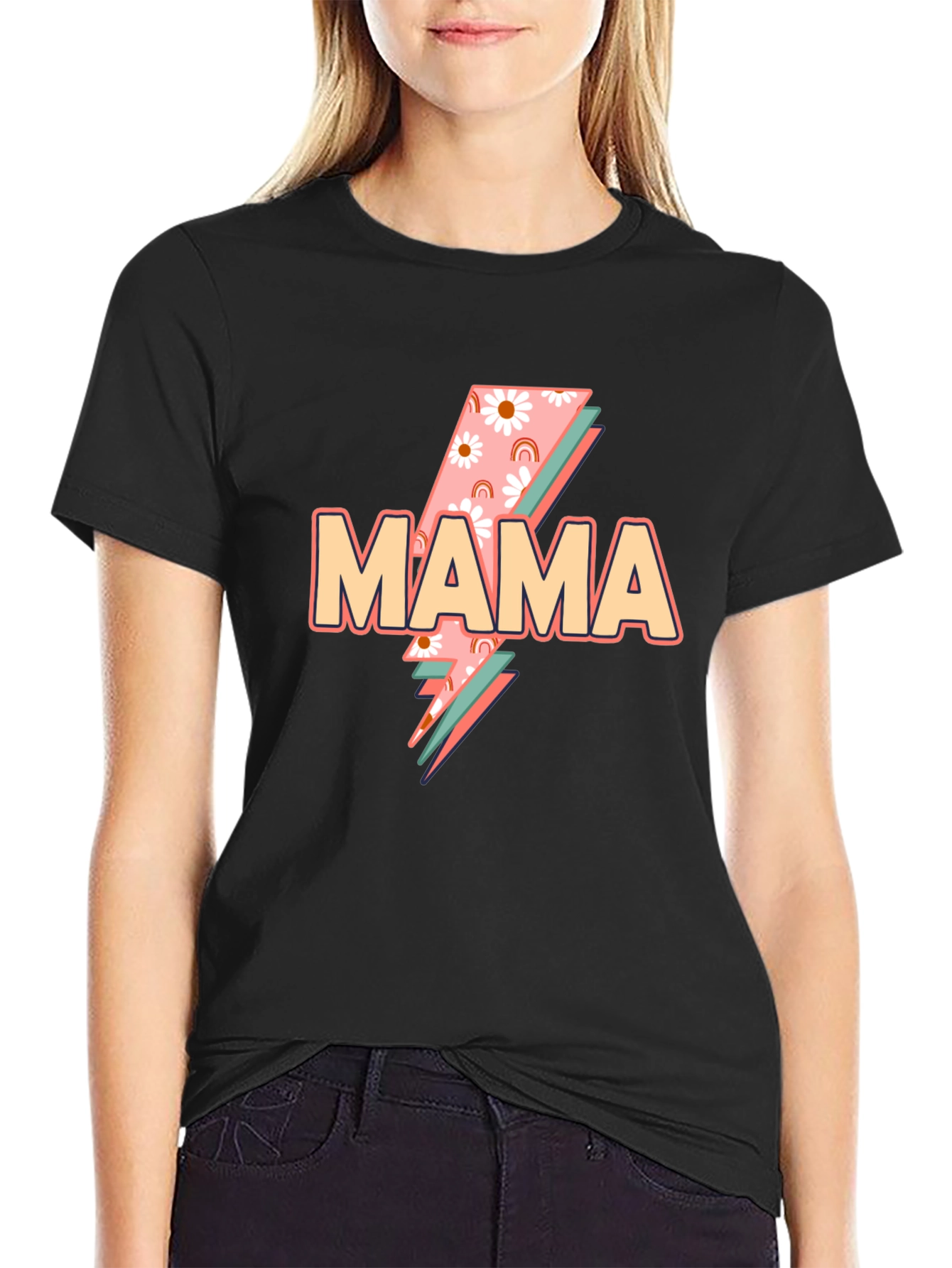 Mama Graphic Tee - Retro Lightning Bolt Mothers Day Shirt