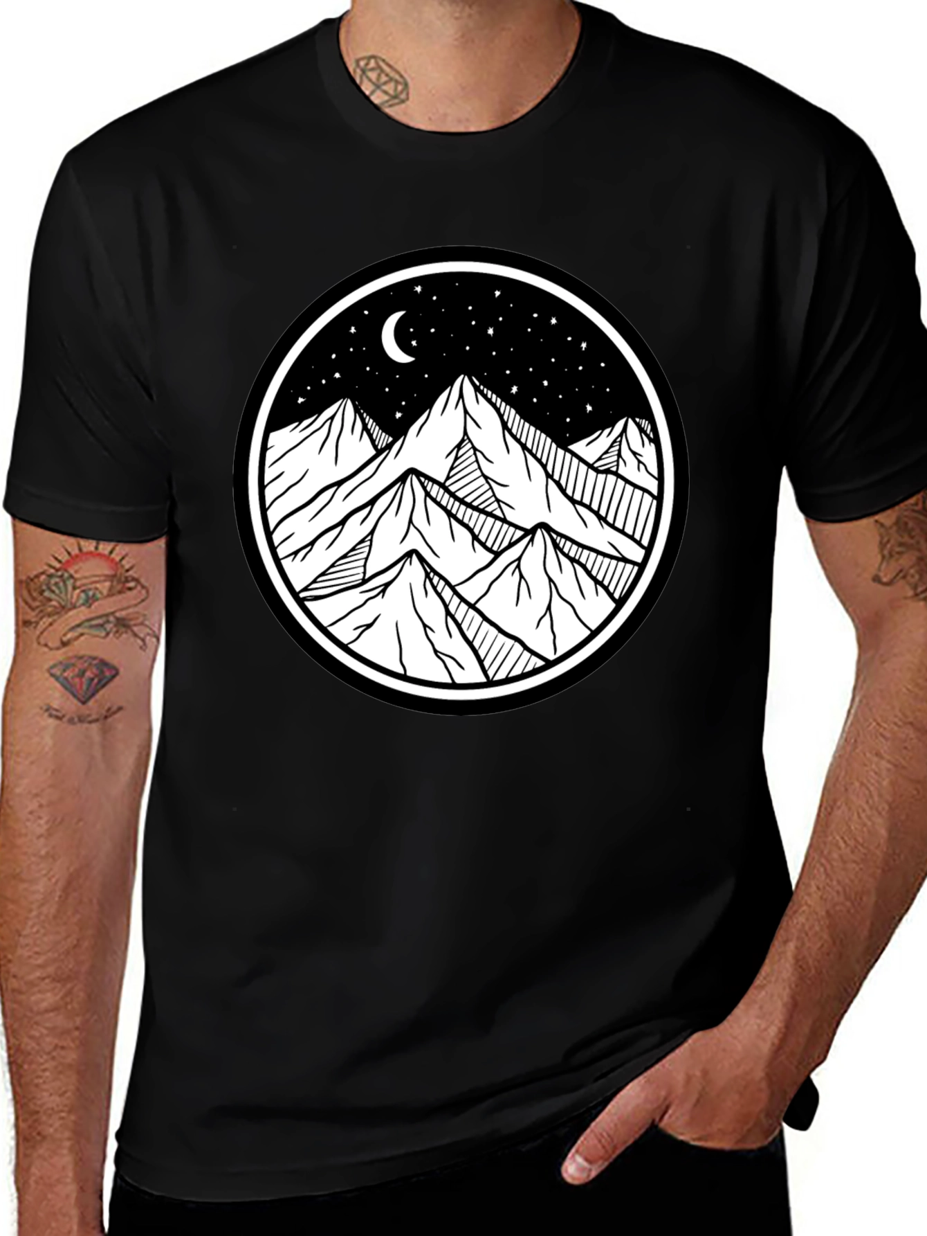 Mountain Scene Graphic Tee - Black